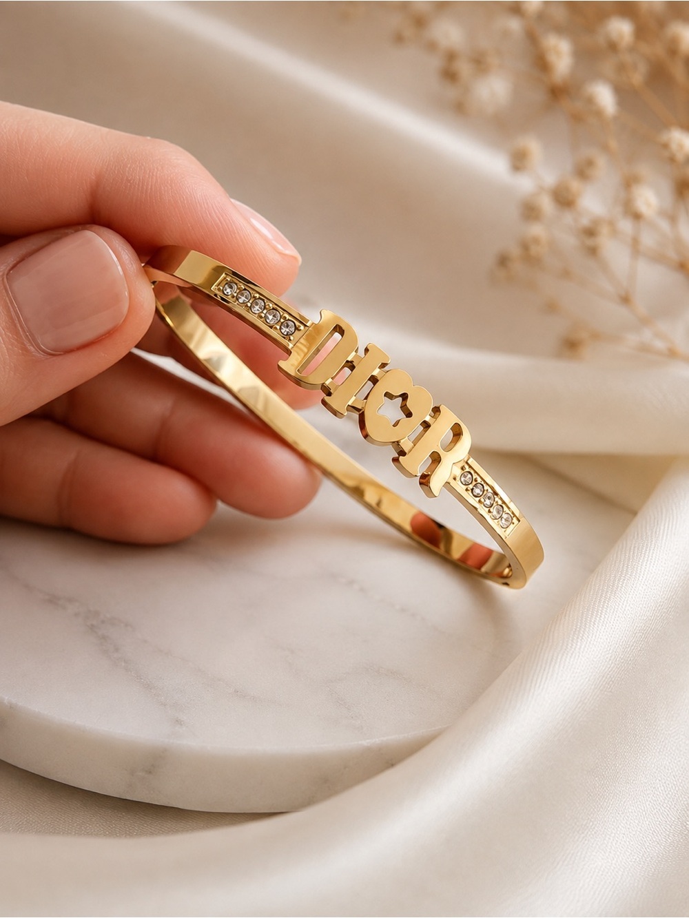 Dior Gold Logo Crystal-Accent Bangle Bracelet ( inspired )